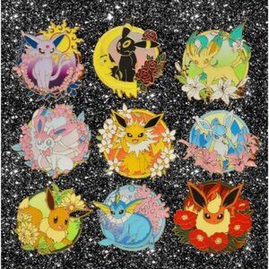 Complete Eeveelution Floral Pokémon Enamel Pin Set – 9 Piece Collector’s Lot